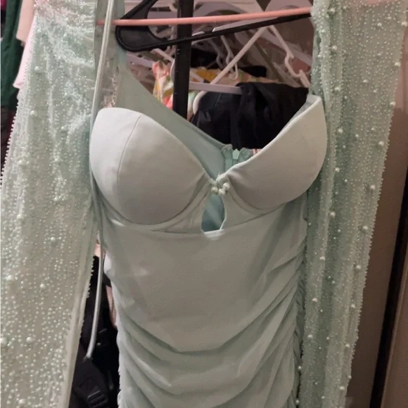 green emerald velvet dress Lace-Trim Mini Dress in Sea Green - 8 / Regular main image 0